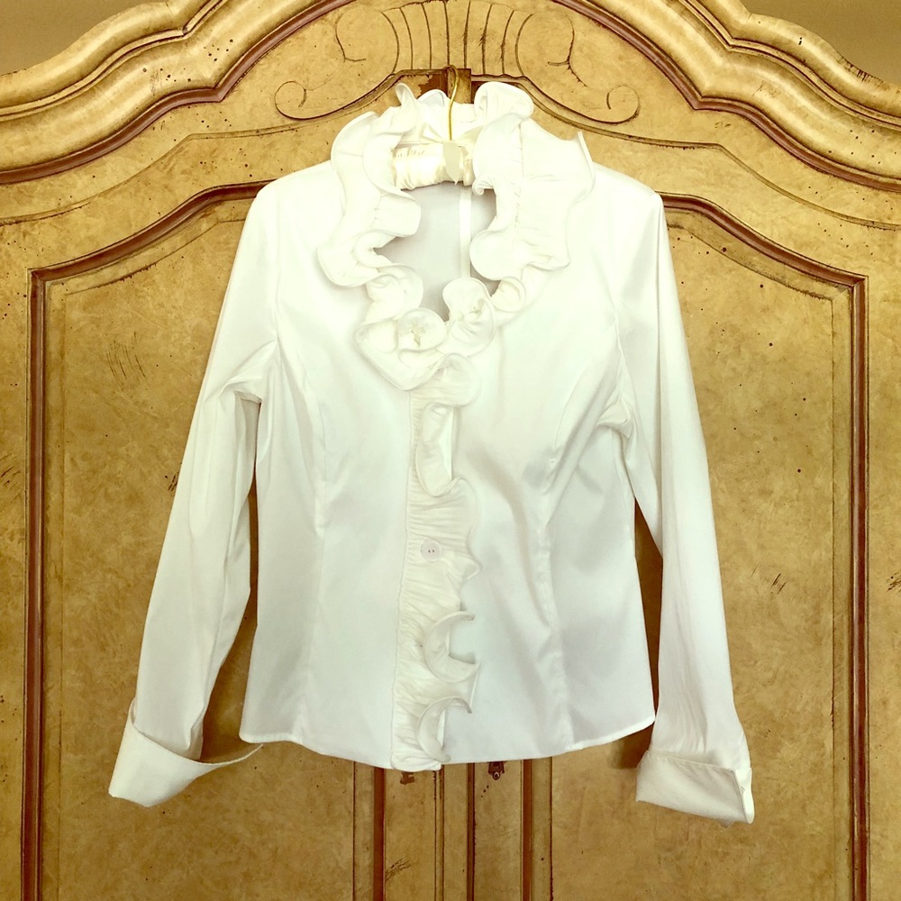 Ruffle Button Front Blouse White